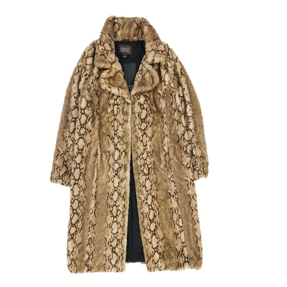 NWT Badgley Mischka Patricia Python Faux Fur Coat 90s Y2k Mafia Wife Glam Vegan